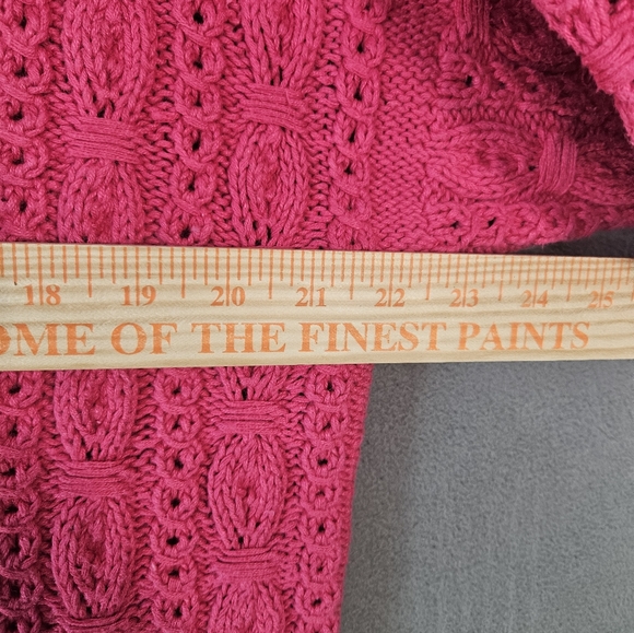 VTG 90s Cape Isle Knitters Pink Fisherman Cable Hand Knit Sweater Women Medium - Picture 8 of 10